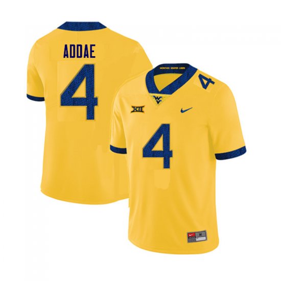 Men's West Virginia Mountaineers NCAA #4 Alonzo Addae Yellow Authentic Nike Stitched College Football Jersey EM15K63MW